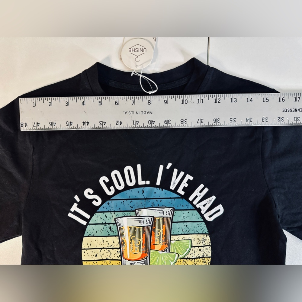 Graphic Tee - ITS COOL I’ve Had Both My Shots Tee Sz small BLACK NWT - Picture 10 of 11